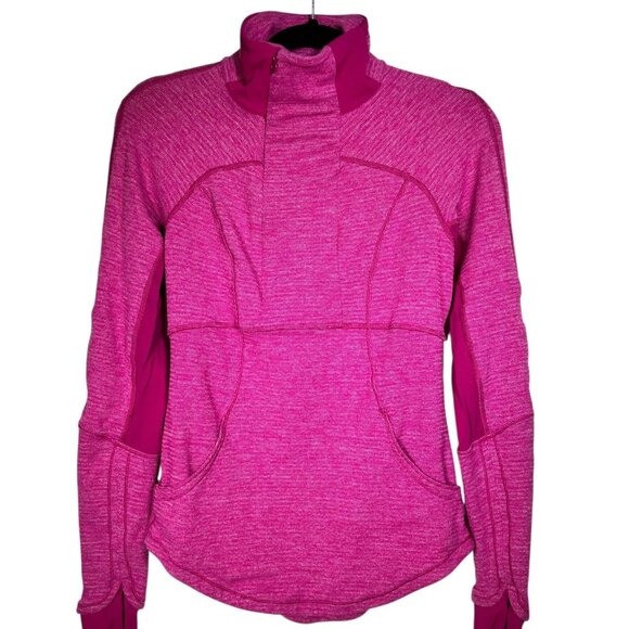 Lululemon Womens Pink Base Runner 1/2 Zip Mini Check Pique Raspberry Top Size 6 - Picture 2 of 15